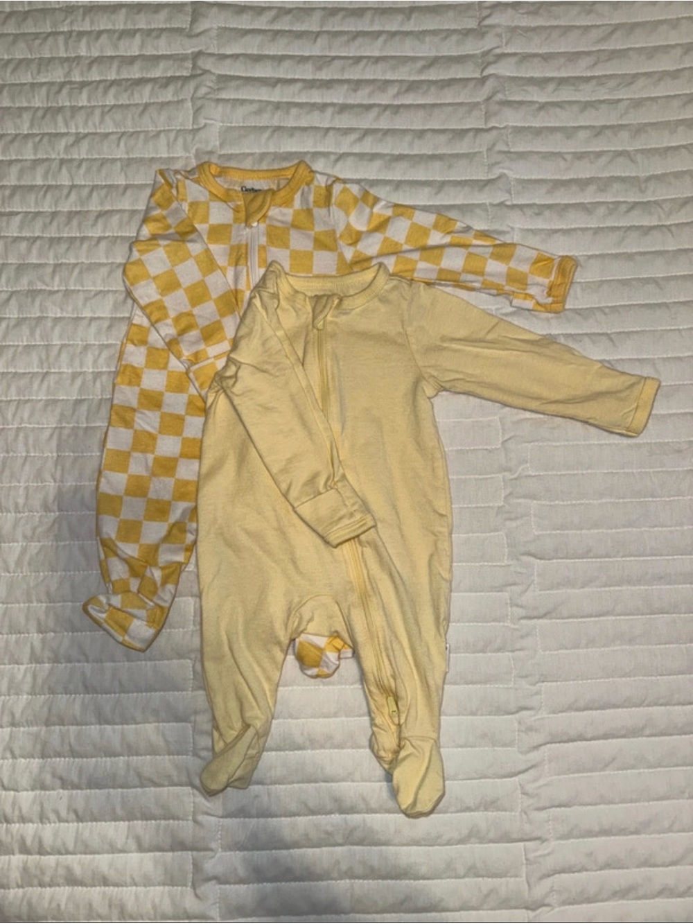 Yellow Checker & Solid Yellow Baby One-Piece Sleepers - Pack of 2